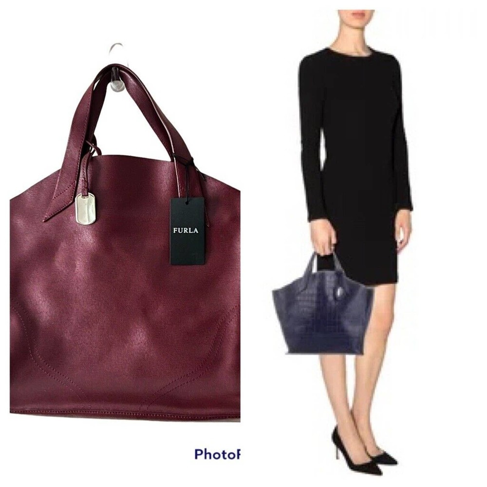 NWT! FURLA Merlot Wine Saffiano Leather Jucca Stitch Tote Bag ITALY